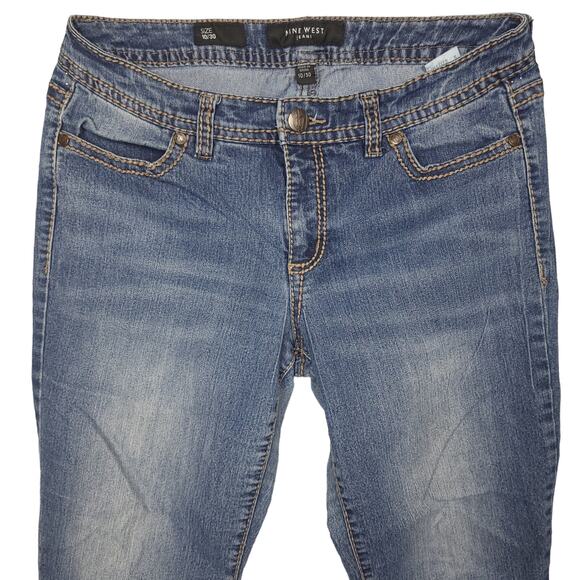Nine West Jeans Women's Jeans Sz 10 Straight Leg Rhinestone Pockets Blue - Picture 5 of 12